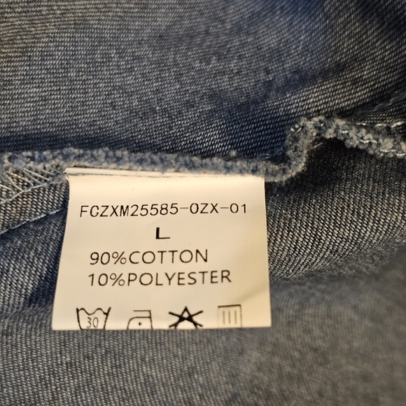 Denim Dress Blue V-Neck 3/4 Length Puff Sleeves Midi Dress NWT Size Large - Picture 8 of 11